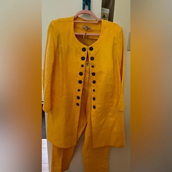 ❤️JMP vintage linen two piece women’s 18 two piece yellow round neck France - Picture 1 of 11